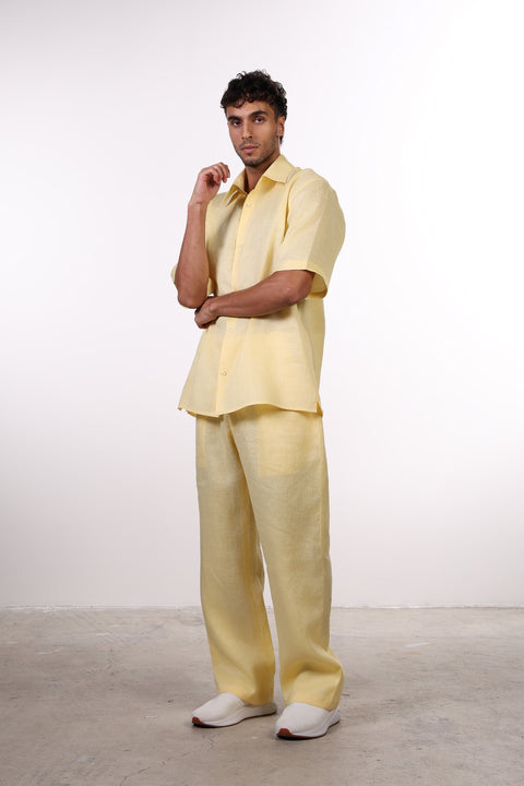 THE CLASSIC LINEN HALF SLEEVES SHIRT — MENS YELLOW