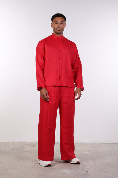 THE LINEN BUTTON-UP SHIRT — MENS RED