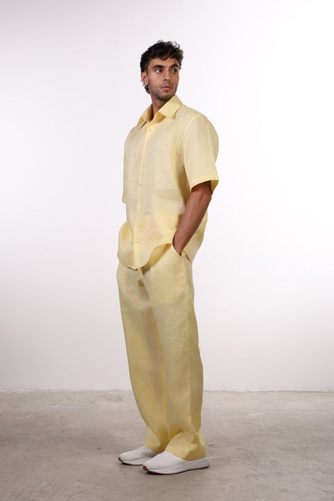 THE CLASSIC LINEN HALF SLEEVES SHIRT — MENS YELLOW