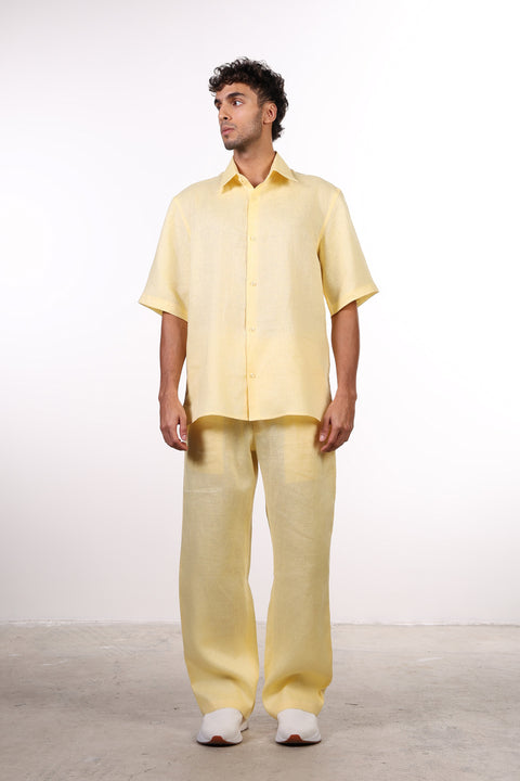 THE CLASSIC LINEN HALF SLEEVES SHIRT — MENS YELLOW