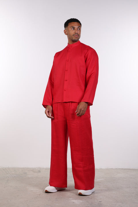 THE LINEN BUTTON-UP SHIRT — MENS RED