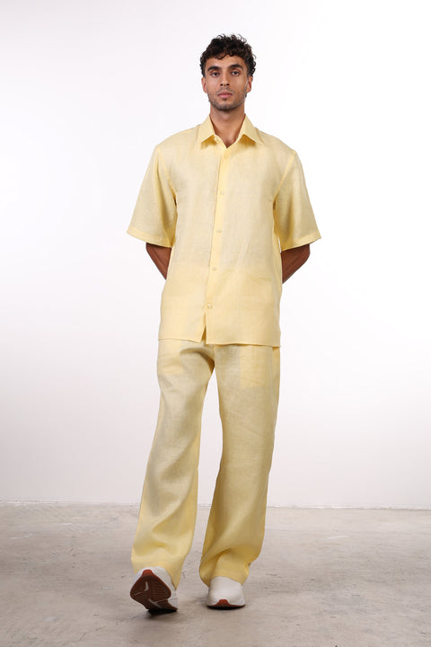 THE CLASSIC LINEN HALF SLEEVES SHIRT — MENS YELLOW