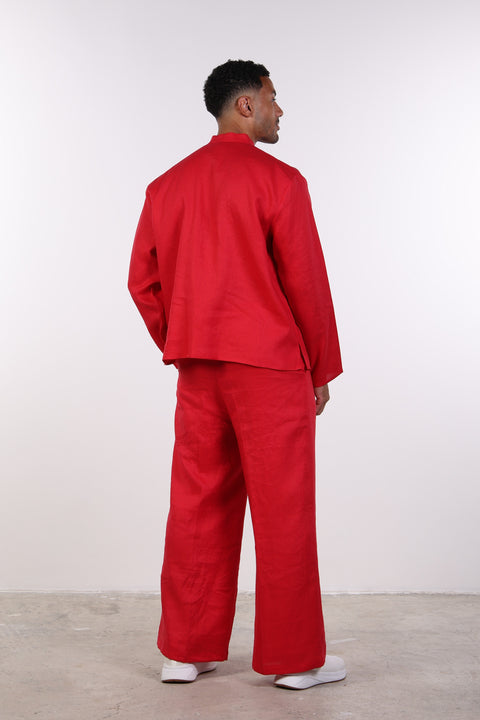 THE LINEN BUTTON-UP SHIRT — MENS RED
