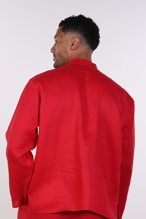 THE LINEN BUTTON-UP SHIRT — MENS RED