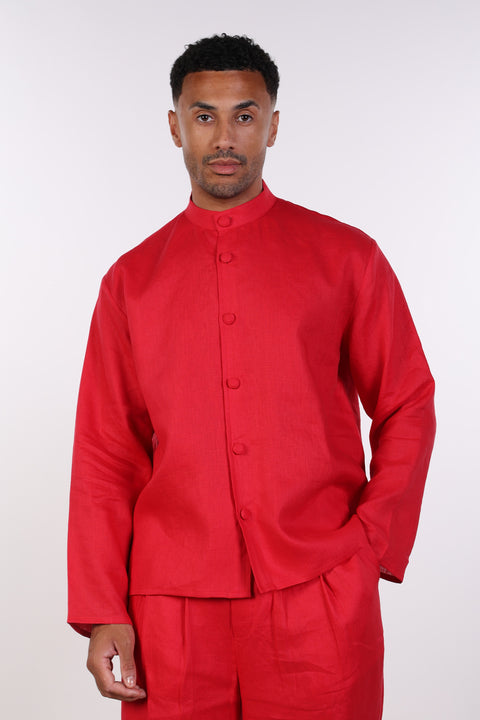 THE LINEN BUTTON-UP SHIRT — MENS RED