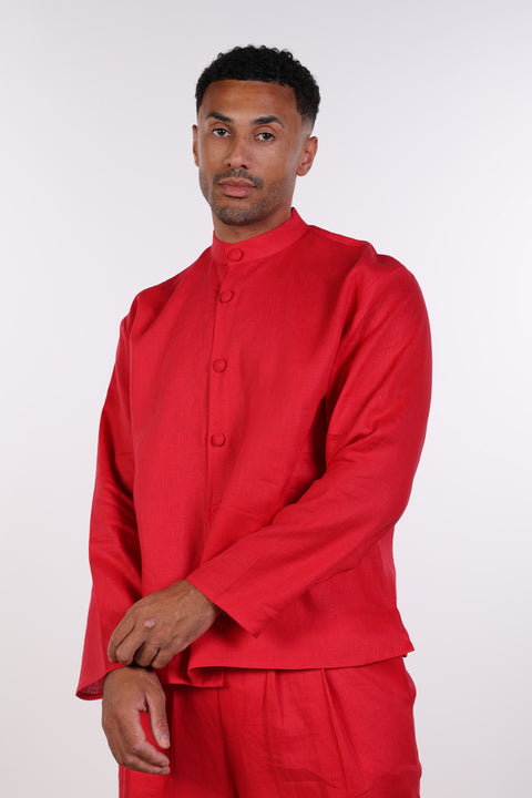 THE LINEN BUTTON-UP SHIRT — MENS RED