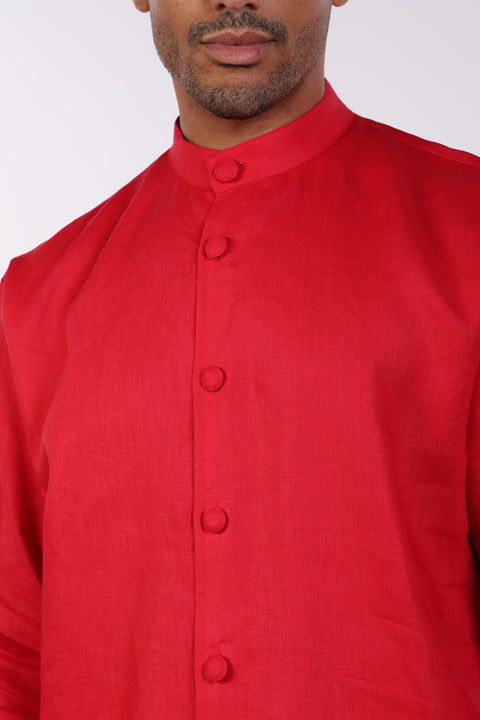 THE LINEN BUTTON-UP SHIRT — MENS RED