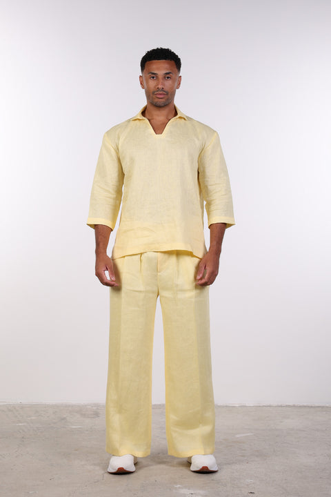 THE LINEN V-NECK SHIRT — MENS YELLOW