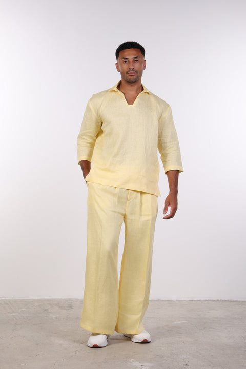 THE LINEN V-NECK SHIRT — MENS YELLOW