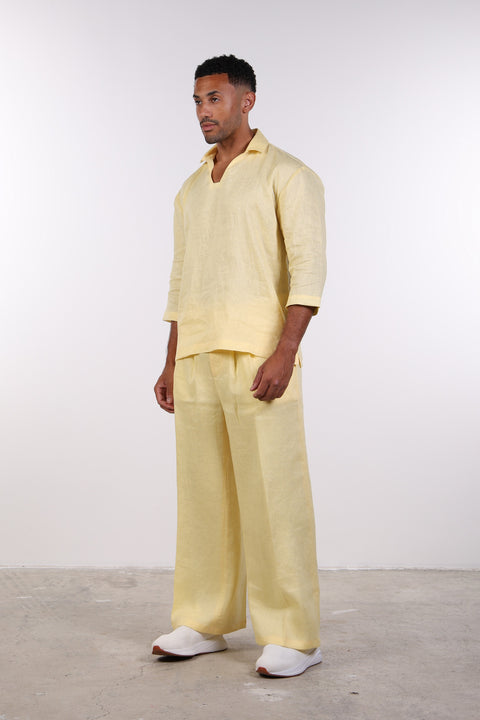 THE LINEN V-NECK SHIRT — MENS YELLOW
