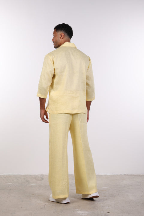 THE LINEN V-NECK SHIRT — MENS YELLOW