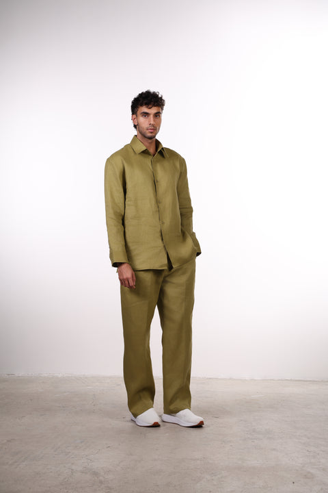 THE CLASSIC LINEN LONG SLEEVES SET — MENS MOSS GREEN