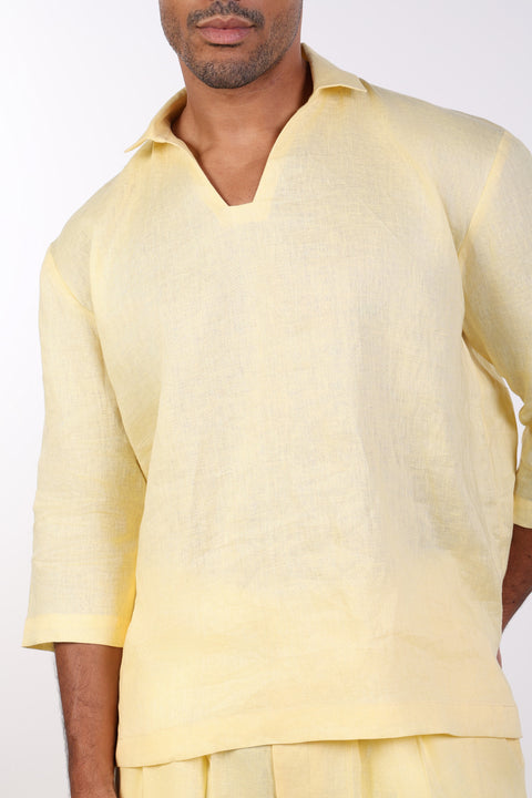 THE LINEN V-NECK SHIRT — MENS YELLOW