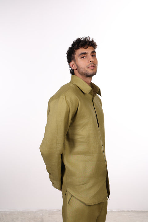 THE CLASSIC LINEN LONG SLEEVES SET — MENS MOSS GREEN
