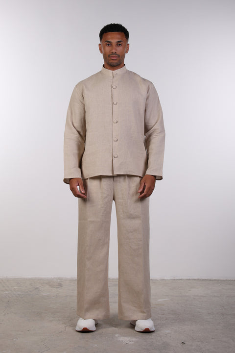 THE LINEN BUTTON-UP SHIRT — MENS BEIGE