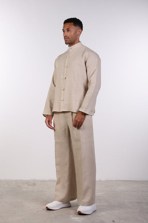 THE LINEN BUTTON-UP SHIRT — MENS BEIGE