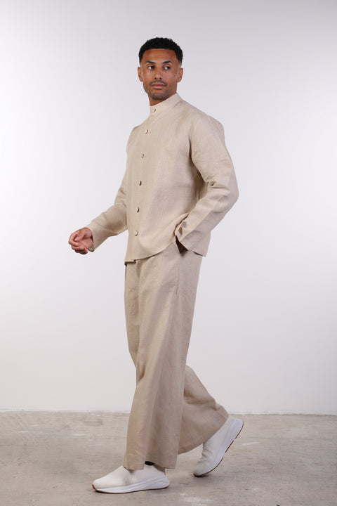 THE LINEN BUTTON-UP SHIRT — MENS BEIGE