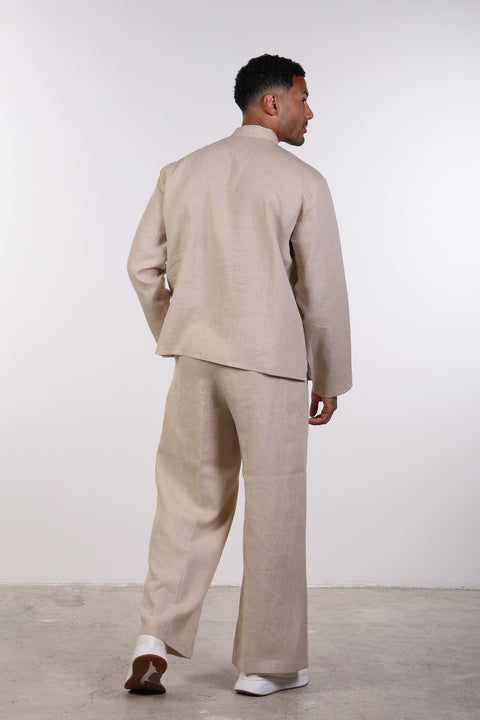 THE LINEN BUTTON-UP SHIRT — MENS BEIGE