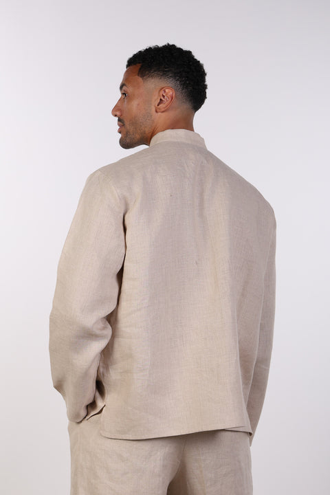 THE LINEN BUTTON-UP SHIRT — MENS BEIGE