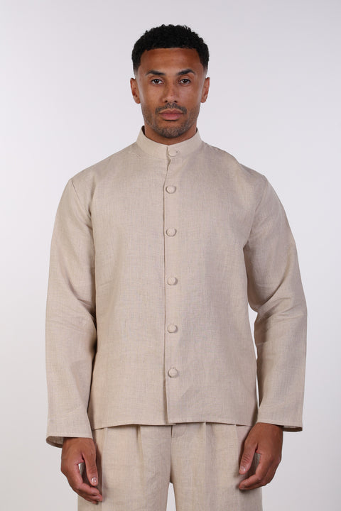THE LINEN BUTTON-UP SHIRT — MENS BEIGE