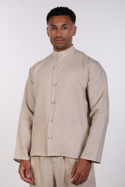 THE LINEN BUTTON-UP SHIRT — MENS BEIGE