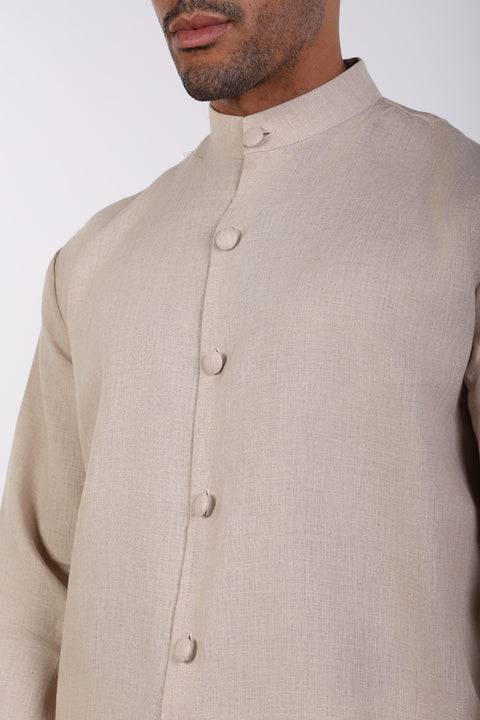 THE LINEN BUTTON-UP SHIRT — MENS BEIGE