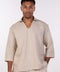 THE LINEN V-NECK SHIRT — MENS BEIGE