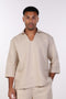THE LINEN V-NECK SHIRT — MENS BEIGE