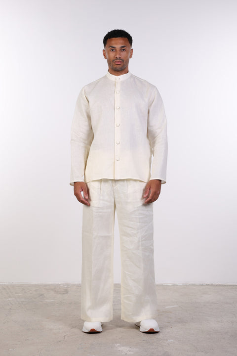 THE LINEN BUTTON-UP SHIRT — MENS OFF WHITE