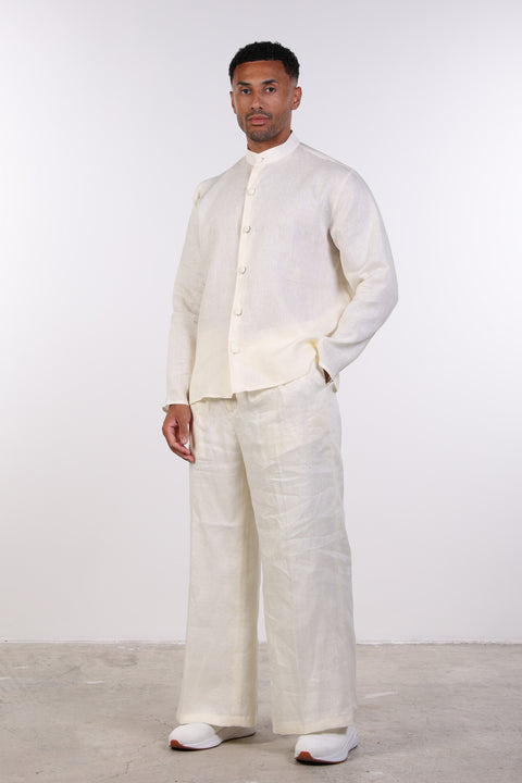 THE LINEN BUTTON-UP SHIRT — MENS OFF WHITE