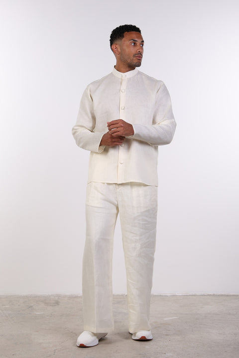 THE LINEN BUTTON-UP SHIRT — MENS OFF WHITE