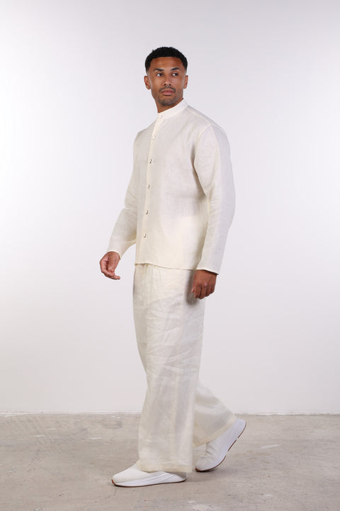 THE LINEN BUTTON-UP SHIRT — MENS OFF WHITE