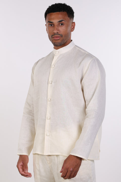 THE LINEN BUTTON-UP SHIRT — MENS OFF WHITE