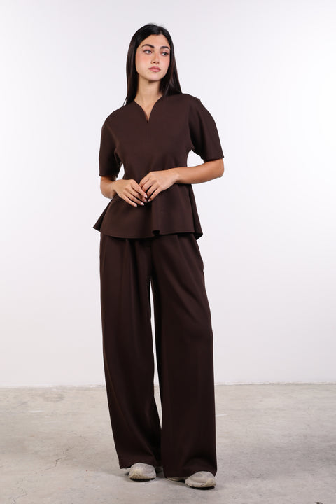 THE TRAVEL WEAR PEPLUM SHIRT — WOMENS BROWN