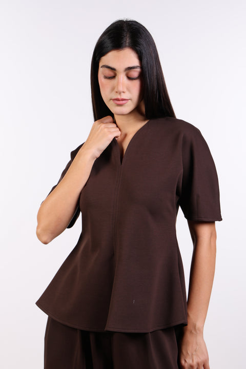 THE TRAVEL WEAR PEPLUM SHIRT — WOMENS BROWN