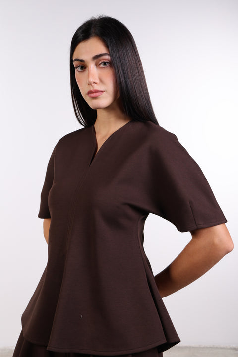 THE TRAVEL WEAR PEPLUM SHIRT — WOMENS BROWN