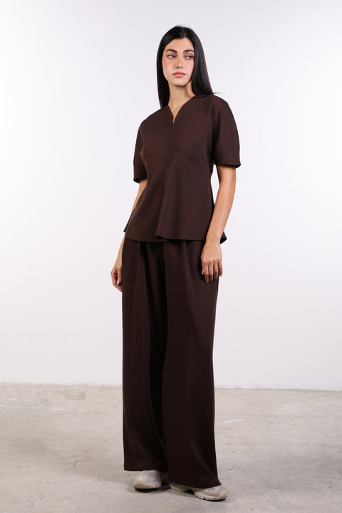 THE TRAVEL WEAR PEPLUM SHIRT — WOMENS BROWN