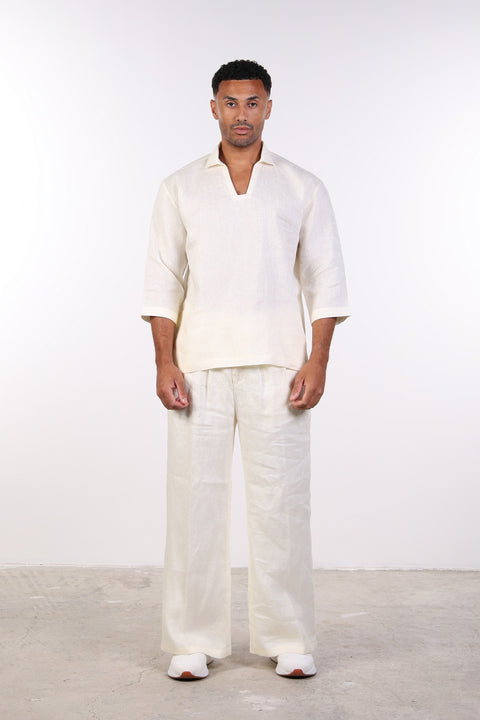 THE LINEN V-NECK SHIRT — MENS OFF WHITE
