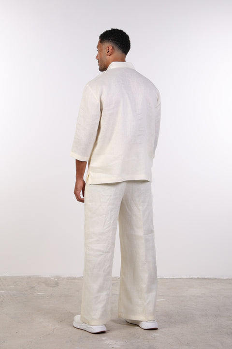 THE LINEN V-NECK SHIRT — MENS OFF WHITE