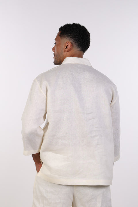 THE LINEN V-NECK SHIRT — MENS OFF WHITE