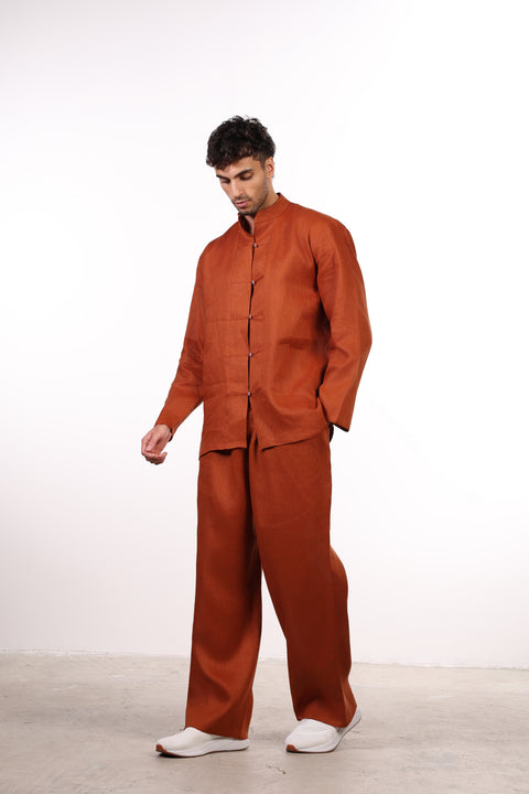 THE JAPANESE LINEN SHIRT  — MENS BURNT ORANGE