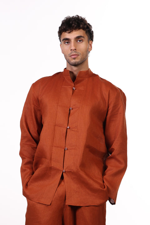 THE JAPANESE LINEN SHIRT  — MENS BURNT ORANGE