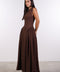 PANELLED MAXI DRESS SLEEVELESS — WOMENS BROWN