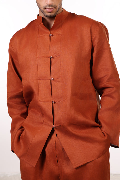 THE JAPANESE LINEN SHIRT  — MENS BURNT ORANGE