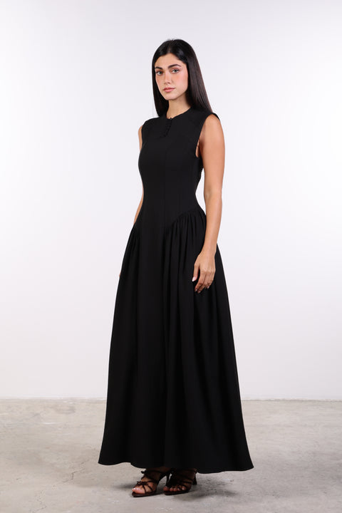 PANELLED MAXI DRESS SLEEVELESS — WOMENS BLACK