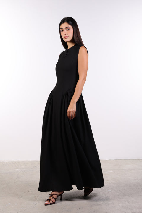 PANELLED MAXI DRESS SLEEVELESS — WOMENS BLACK