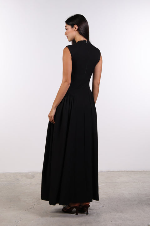 PANELLED MAXI DRESS SLEEVELESS — WOMENS BLACK