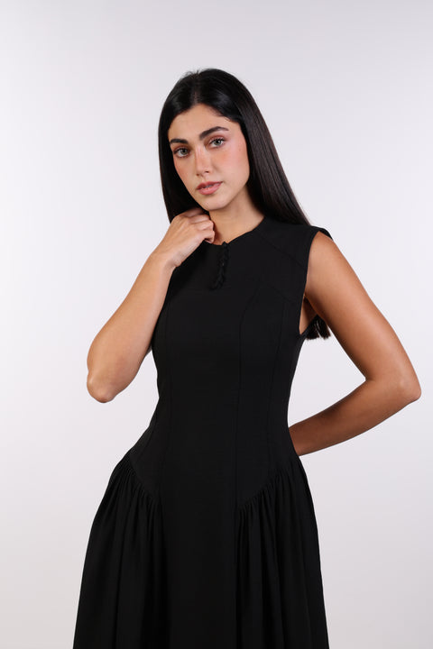 PANELLED MAXI DRESS SLEEVELESS — WOMENS BLACK