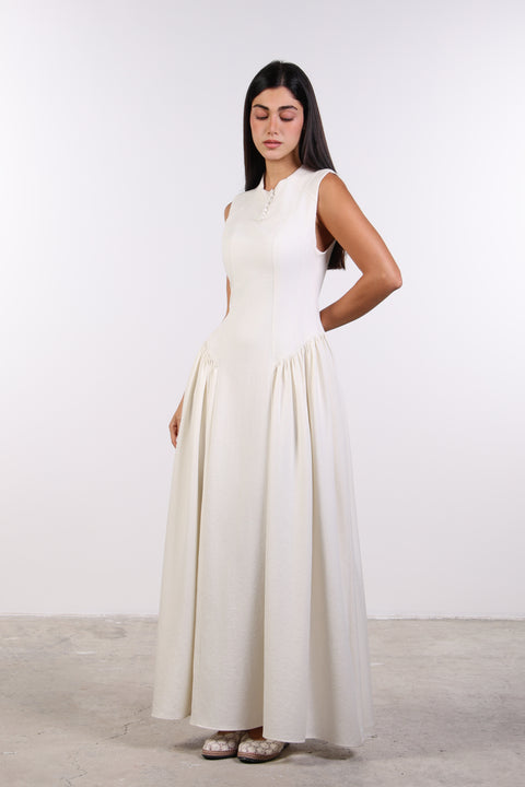 PANELLED MAXI DRESS SLEEVELESS — WOMENS OFF WHITE