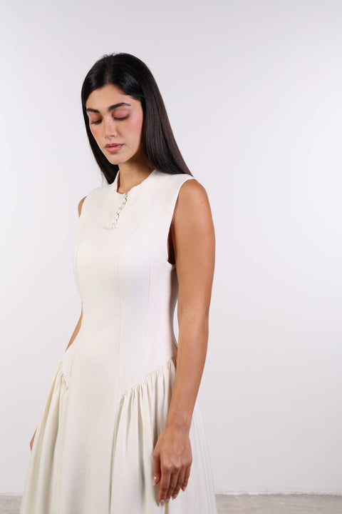 PANELLED MAXI DRESS SLEEVELESS — WOMENS OFF WHITE